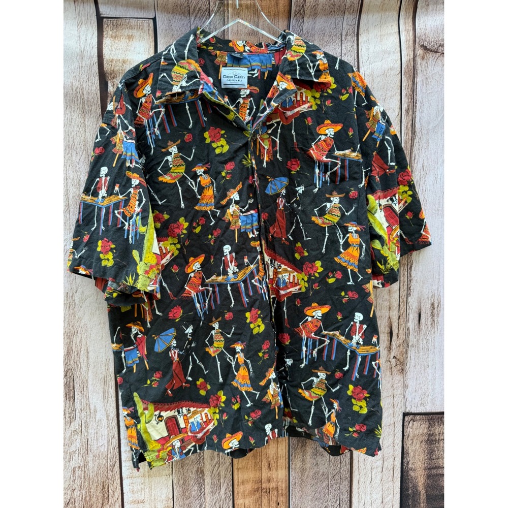 David Carey Originals Day of the Dead Calavera Skeleton Shirt Black Size 2X